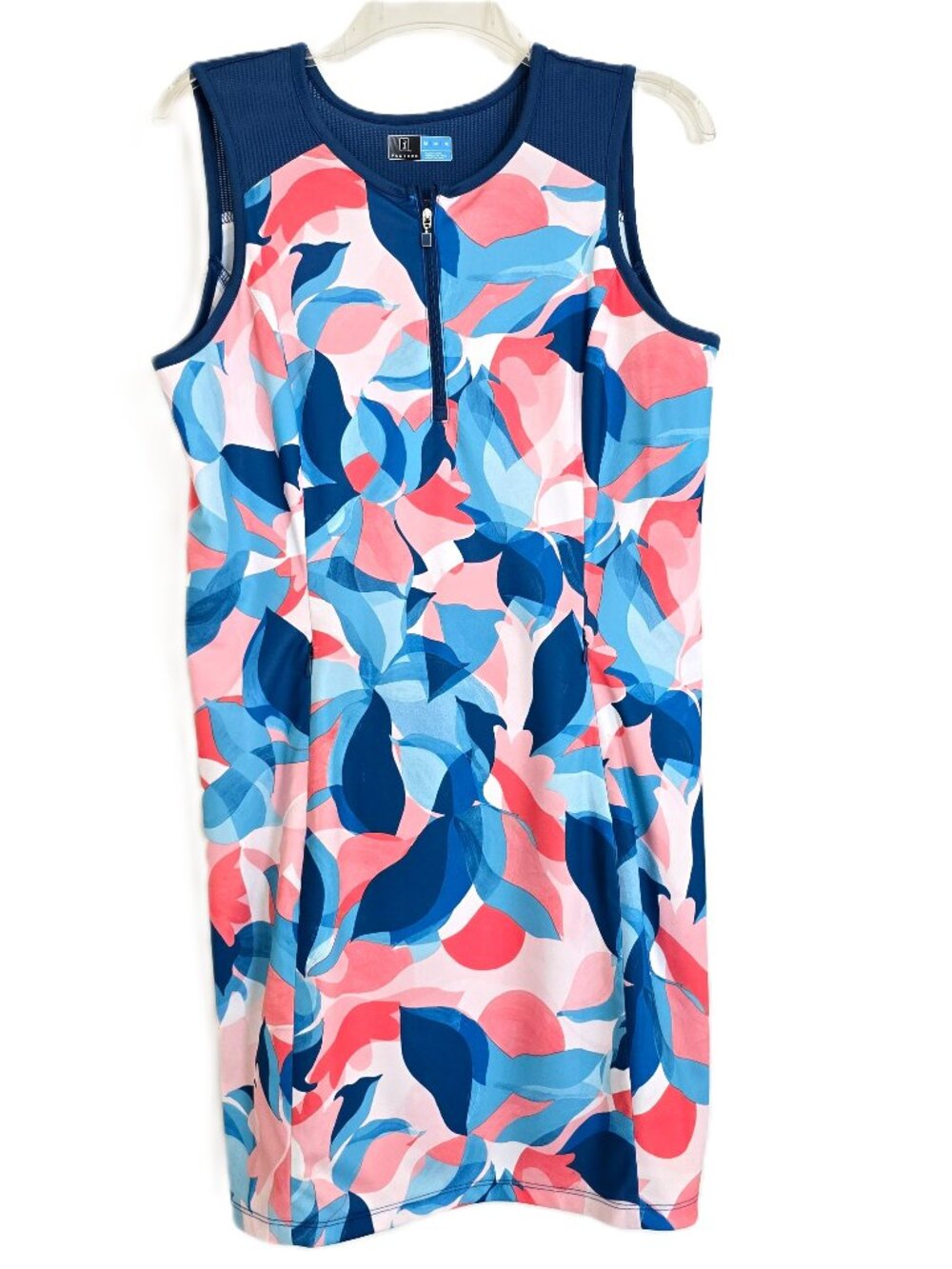 PGA TOUR Floral Athleisure Dress, Mesh, Pockets Front Zip SL Size Medium